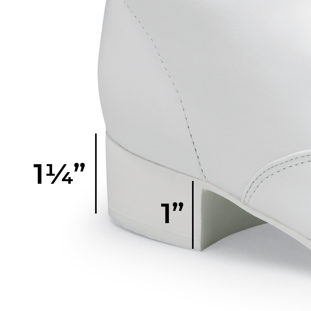 White tinkles majorettes boot heel diagram showing a 1-1/4” heel
