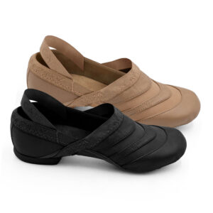 Black and tan capezio jazz dance shoes, side by side