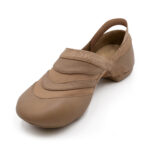 Tan capezio jazz dance shoe, front left three-quarters view