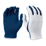 white flash gloves with navy palms, front and back view