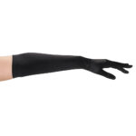 black satin above elbow length gloves, side view