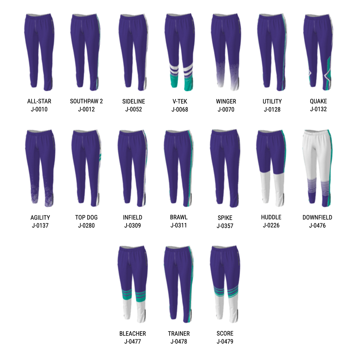 champro pant sublimation options; for assistance please contact our sales team
