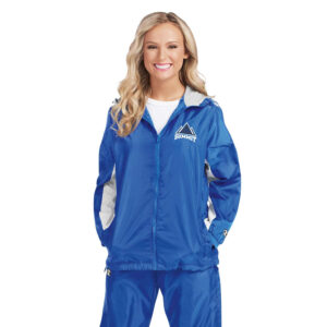 Model standing in Champion Quest Warm Up Jacket with coordinating Pants, Front view