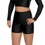 black dance basics crop top with and bike shorts, front detail