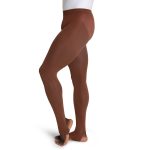 Model wearing Chestnut Capezio Ultra Soft Stirrup Tights, Side View