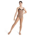 model wearing light suntan capezio body tights, front three-quarters view
