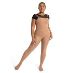 model wearing light suntan capezio convertible body tights, front three-quarters view