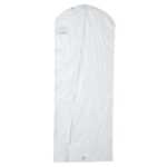 long, clear vinyl garment bag, front view