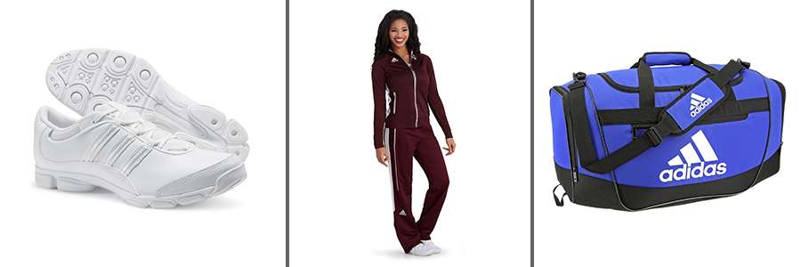 Complete your new adidas custom uniform look with the adidas  Cheer Sport shoes, Climalite Utility Jacket and Pant, and Defender III Duffel bag. 