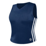navy cheer shell with navy and white trim, front three-quarters view