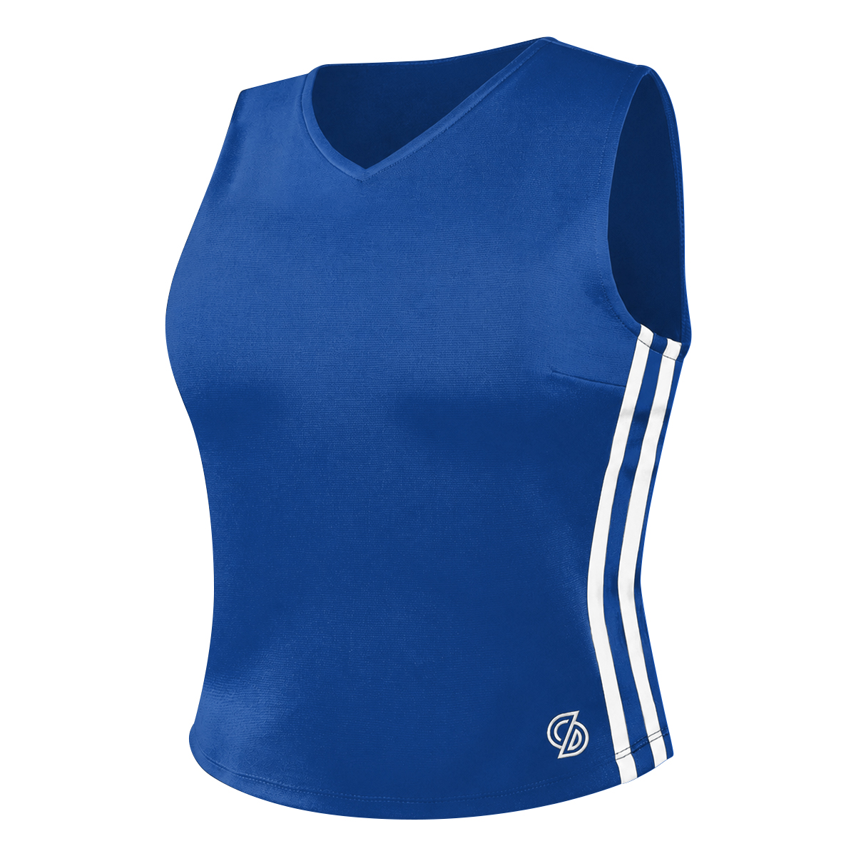 royal cheer shell with royal and white trim, front three-quarters view