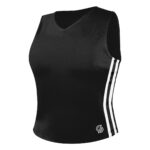 black cheer shell with black and white trim, front three-quarters view