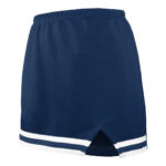 navy cheer skirt with navy and white trim, front three-quarters view