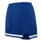 Royal cheer skirt with royal and white trim, front three-quarters view