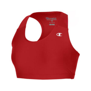 red Champion Essential Racerback Sports Bra, front left three-quarters view
