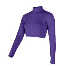 purple long sleeve Champion Mock Neck Crop Top, front left three-quarters view