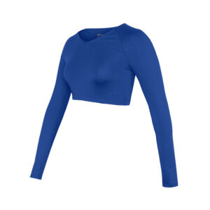 royal long sleeve Champion V-Neck Crop Top, front three-quarters view