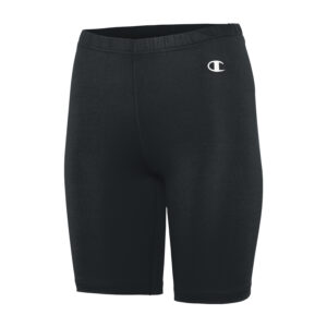 black Champion Double Dry Compression 7" Short, front three-quarters view