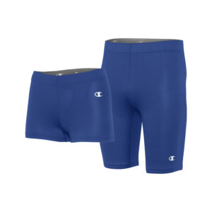 Women's and Men's royal Champion Raceday Compression Short, front three-quarters view