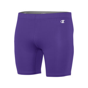 purple Champion Compression 4" Short, front three-quarters view
