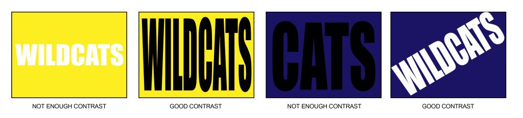 graphic demonstrating colors on a flip sign with the word "Wildcats"