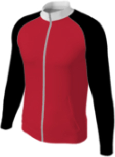red JFZJ2 custom jacket option 0009 with black raglan sleeves and white collar