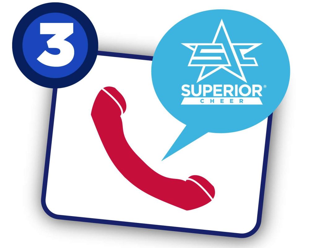 a phone with a word bubble showing the Superior cheer logo showing step 3