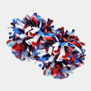 red, white, and blue metallic pon poms