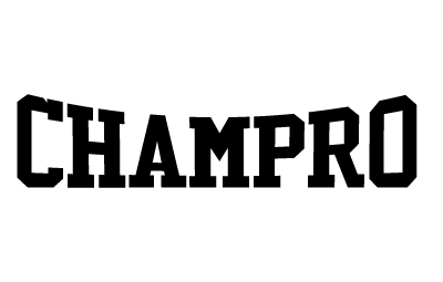 the word champro in black showing a reverse bridge font layout