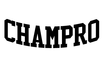 the word champro in black showing a reverse arch font layout