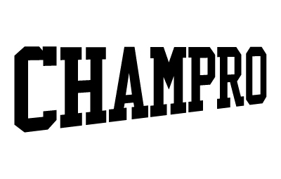 the word champro in black showing a sweep font layout