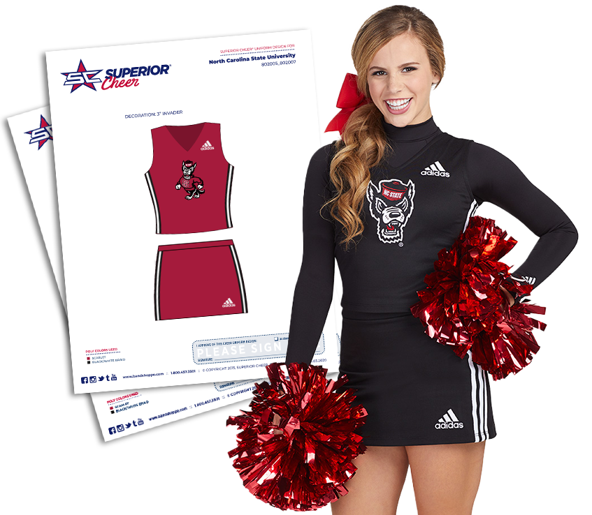 model wearing the uniform shown in the sketch design