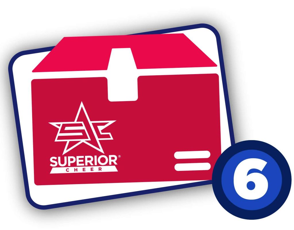 a Superior Cheer box with a logo showing step six