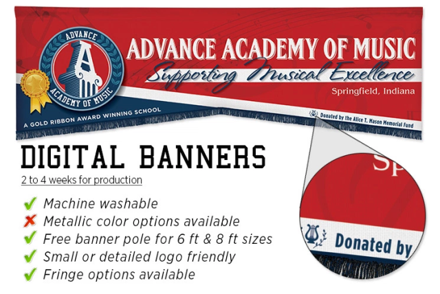 graphic showing a digital banner with a zoomed detail showing banner features