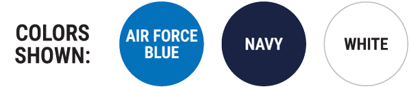colors shown: Air Force Blue, Navy, and White