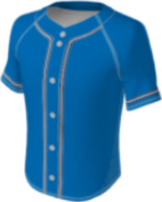 JBS23 jersey design 0011 – blue with thin white and navy stripe accents on sleeves and either side of the buttons.