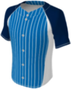 JBS23 jersey design 0153 – blue with white pinstripes in the front, navy raglan sleeves, white side panels.