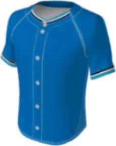 JBS23 jersey design 0421 – blue with a navy, white, and turquoise stripes on collar and sleeve cuffs.
