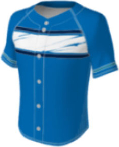 JBS23 jersey design 0644 – blue with a white chest stripe with blue accents, navy stripes on top and bottom, white stripes on sleeves.