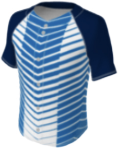 JBS23 jersey design 0423 – blue with white v-stripes on the body, navy raglan sleeves.