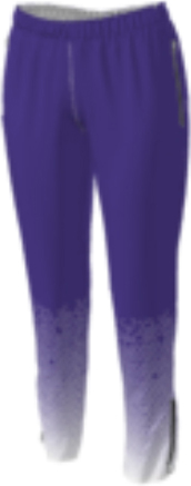 purple jflj10 custom pants option 0070 with a teal teal halftone print along the hem.