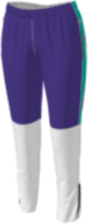 half purple and half white jflj10 custom pants option 0475 with a vertical teal stripe from hip to knee