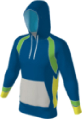 blue JFLH6 custom hoodie design 0002 with lime shoulder accents, side panels, and gray front pocket