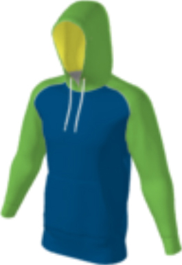 blue JFLH6 custom hoodie design 0009 with lime raglan sleeves and contrast hood