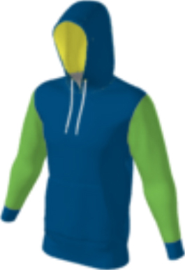 blue JFLH6 custom hoodie design 0010 with lime sleeves, blue cuffs, and two-tone hood