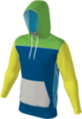 blue JFLH6 custom hoodie design 0052 with lime yoke, yellow sleeves, and gray pocket panel