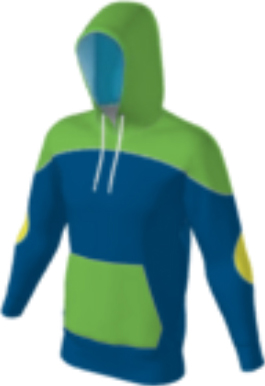 blue JFLH6 custom hoodie design 0151 curved color-block yoke and front pocket panel, elbow color panels