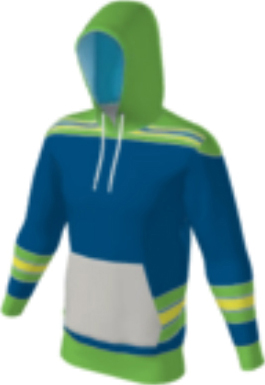 blue JFLH6 custom hoodie design 0223 with striped side and shoulder graphics and contrast pocket panel