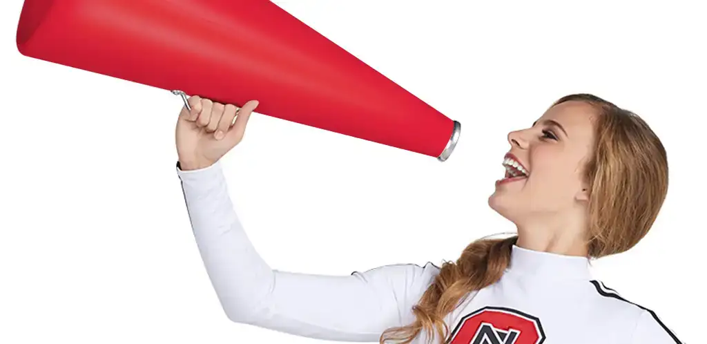 model yelling into megaphone