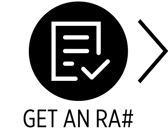 paper and check mark icon with text that reads get an RA number
